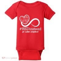 #Red Instead For Autism Acceptance Baby Bodysuit thumb 0