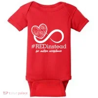 #Red Instead For Autism Acceptance Baby Bodysuit thumb 0