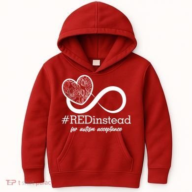 #Red Instead For Autism Acceptance Kids Hoodie