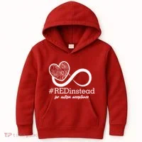 #Red Instead For Autism Acceptance Kids Hoodie thumb 0