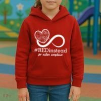 #Red Instead For Autism Acceptance Kids Hoodie thumb 3