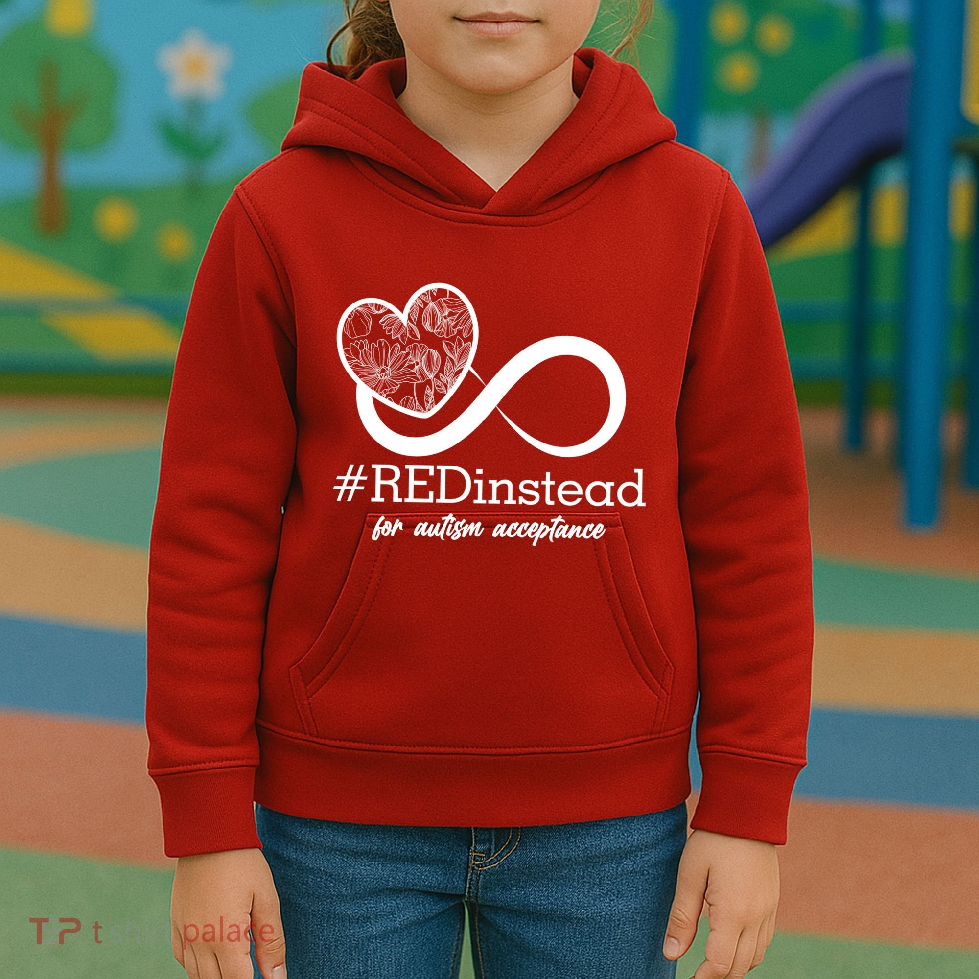 #Red Instead For Autism Acceptance Kids Hoodie