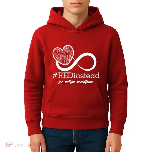 #Red Instead For Autism Acceptance Kids Hoodie