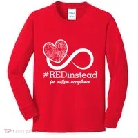 #Red Instead For Autism Acceptance Kids Long Sleeve Shirt thumb 0