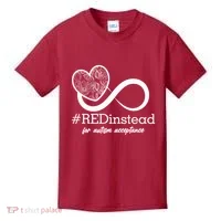 #Red Instead For Autism Acceptance Kids T-Shirt thumb 0