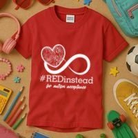 #Red Instead For Autism Acceptance Kids T-Shirt thumb 3