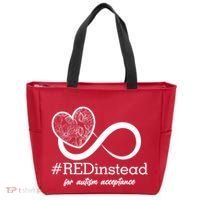 #Red Instead For Autism Acceptance Tote Bag thumb 0