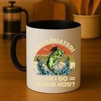 Retro I Graduated Can I Go Fishing Now Cute Graduation Coffee Mug thumb 4