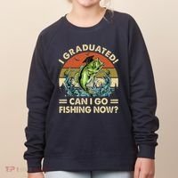 Retro I Graduated Can I Go Fishing Now Cute Graduation Women's Sweatshirt thumb 0