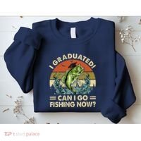 Retro I Graduated Can I Go Fishing Now Cute Graduation Sweatshirt thumb 2