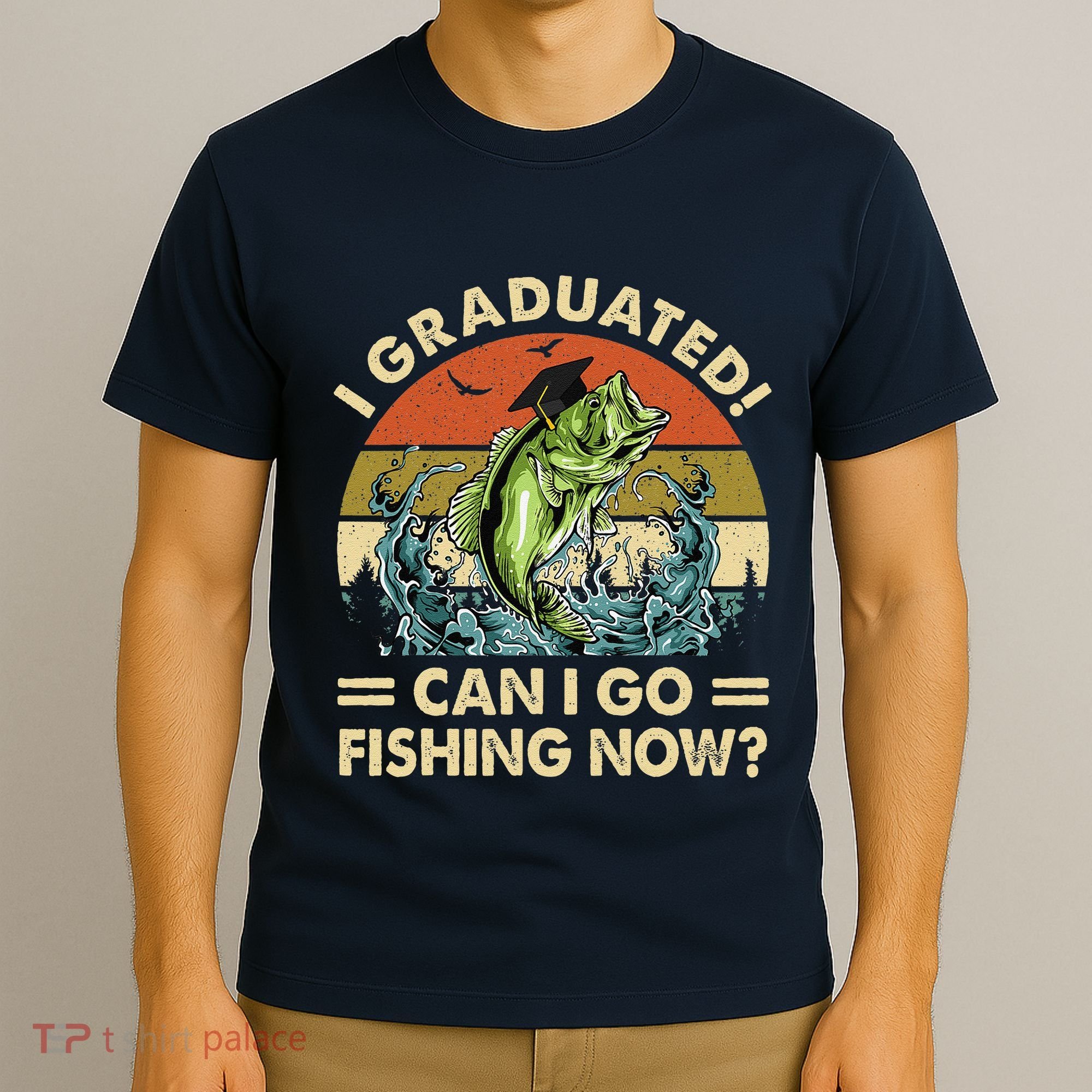 Retro I Graduated Can I Go Fishing Now Cute Graduation T-Shirt