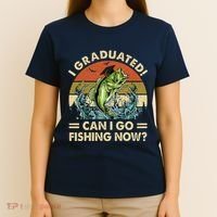 Retro I Graduated Can I Go Fishing Now Cute Graduation T-Shirt thumb 4