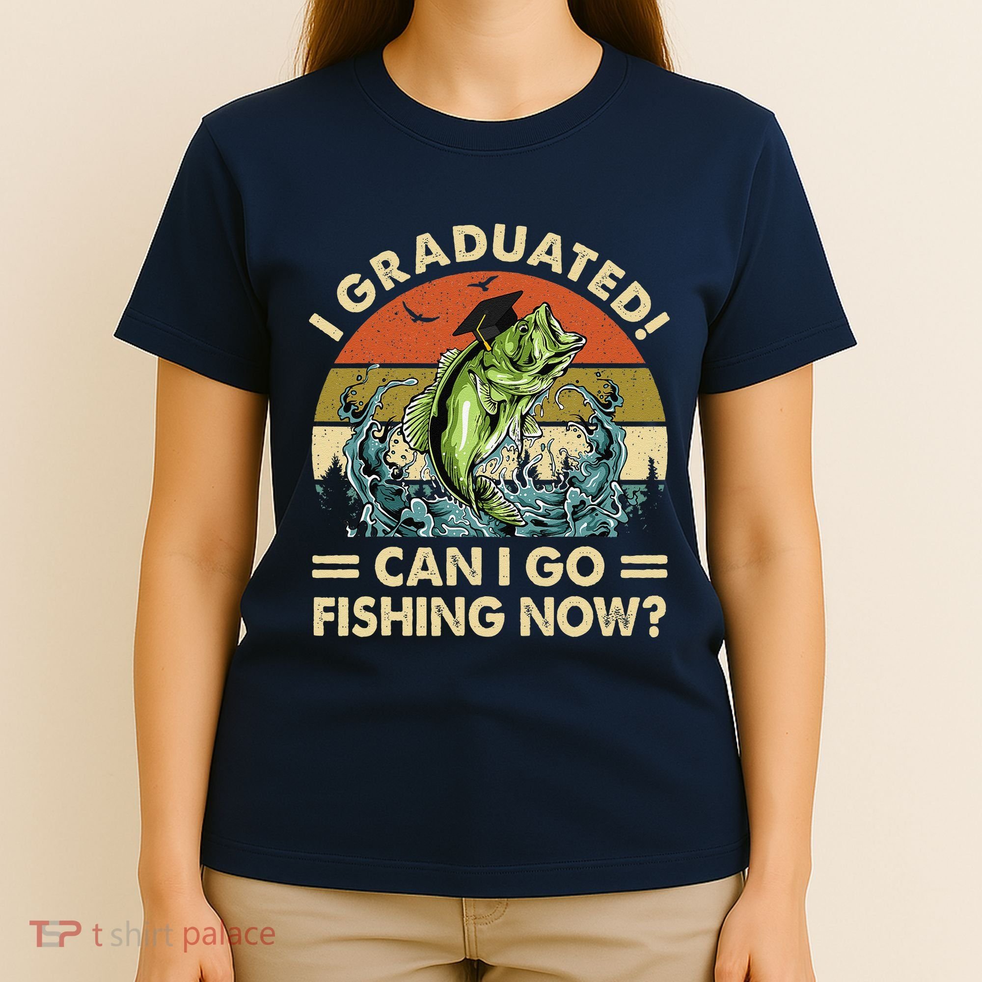 Retro I Graduated Can I Go Fishing Now Cute Graduation T-Shirt