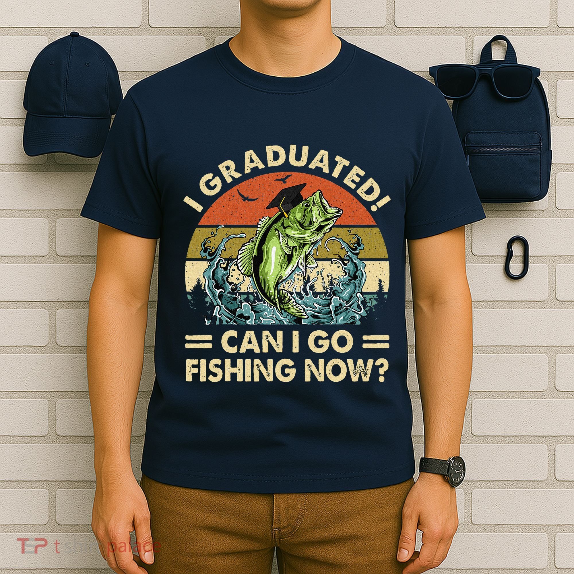 Retro I Graduated Can I Go Fishing Now Cute Graduation T-Shirt