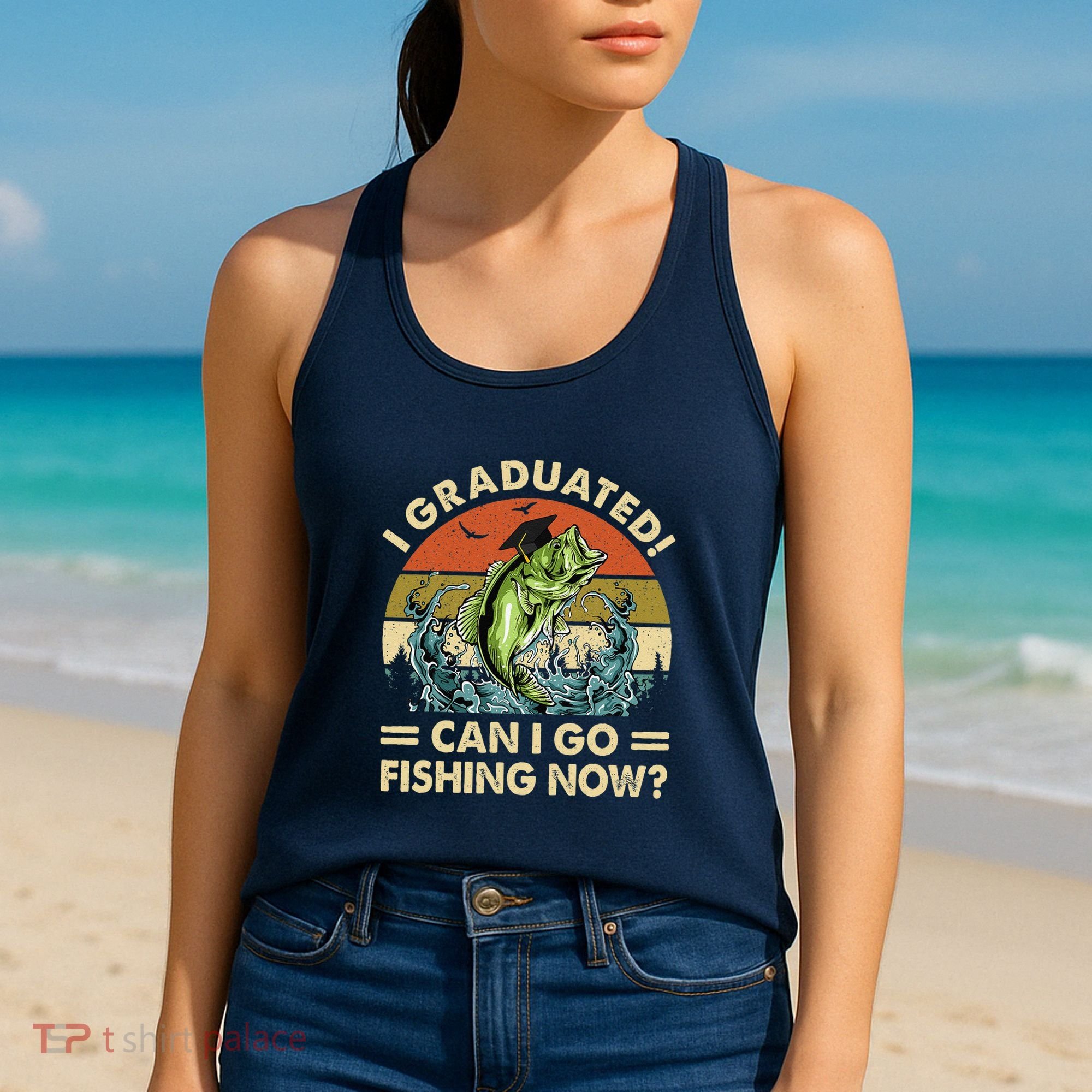 Retro I Graduated Can I Go Fishing Now Cute Graduation Women's Tank Top
