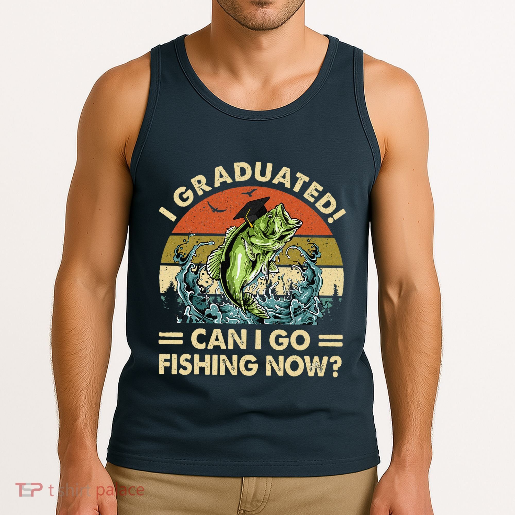 Retro I Graduated Can I Go Fishing Now Cute Graduation Tank Top