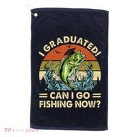 Retro I Graduated Can I Go Fishing Now Cute Graduation Golf Towel thumb 0