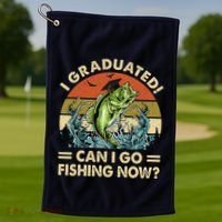 Retro I Graduated Can I Go Fishing Now Cute Graduation Golf Towel thumb 1