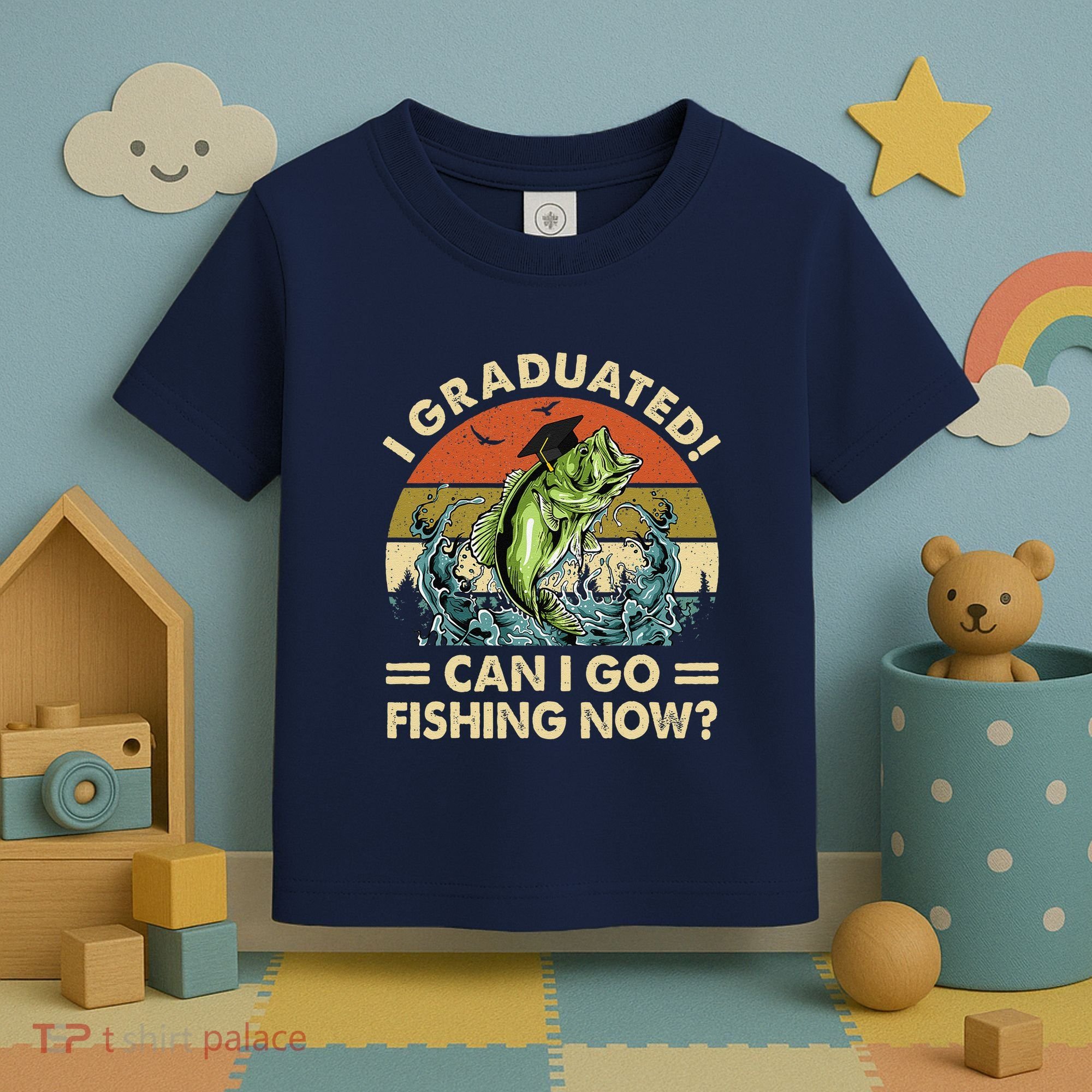 Retro I Graduated Can I Go Fishing Now Cute Graduation Toddler T-Shirt