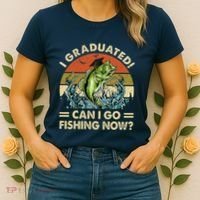 Retro I Graduated Can I Go Fishing Now Cute Graduation Women's T-Shirt thumb 2