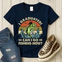 Retro I Graduated Can I Go Fishing Now Cute Graduation Women's T-Shirt thumb 3