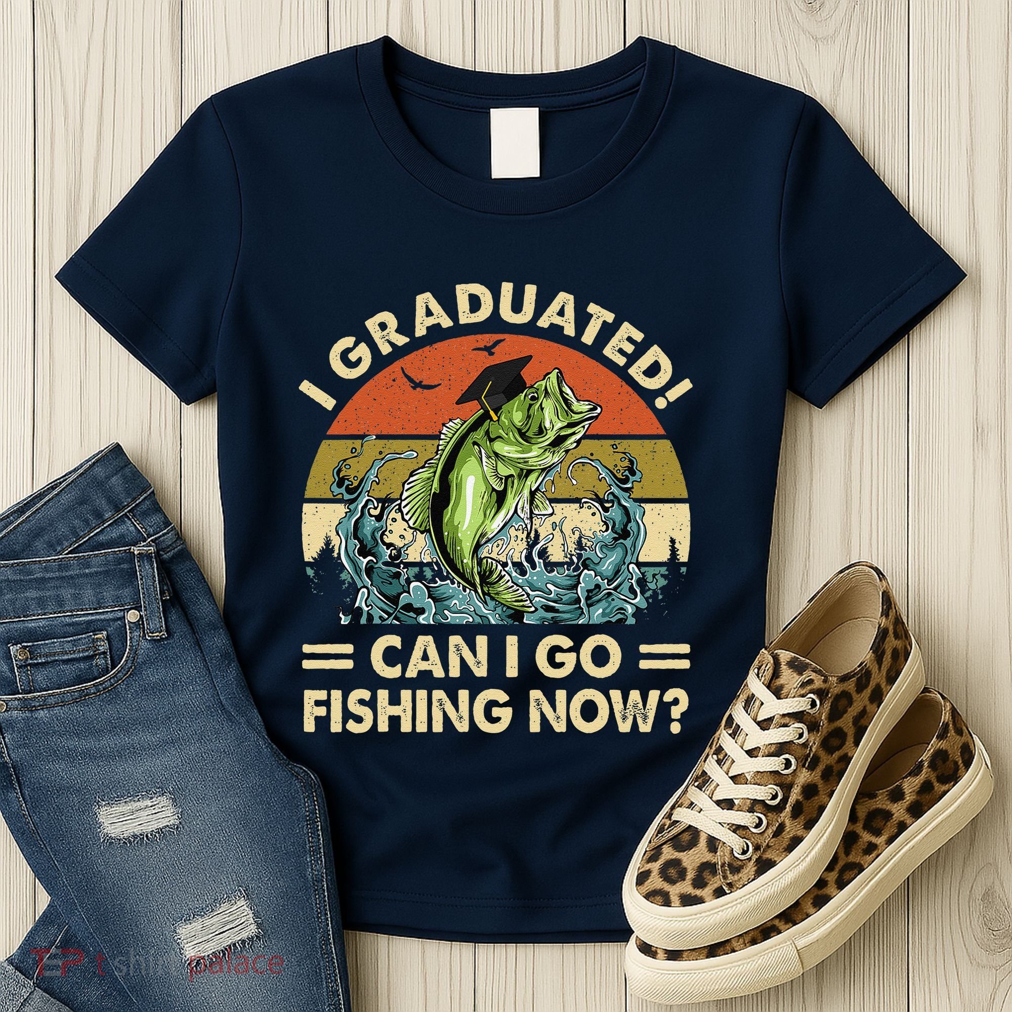 Retro I Graduated Can I Go Fishing Now Cute Graduation Women's T-Shirt