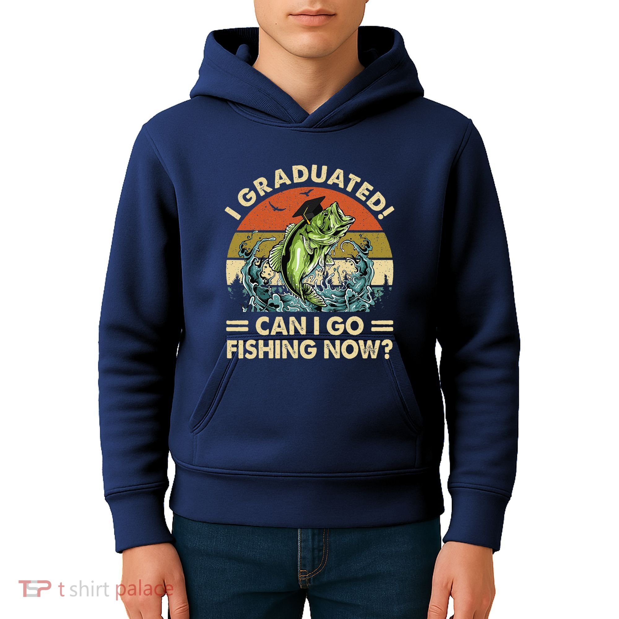 Retro I Graduated Can I Go Fishing Now Cute Graduation Kids Hoodie