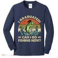 Retro I Graduated Can I Go Fishing Now Cute Graduation Kids Long Sleeve Shirt thumb 0
