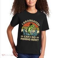 Retro I Graduated Can I Go Fishing Now Cute Graduation Kids T-Shirt thumb 2