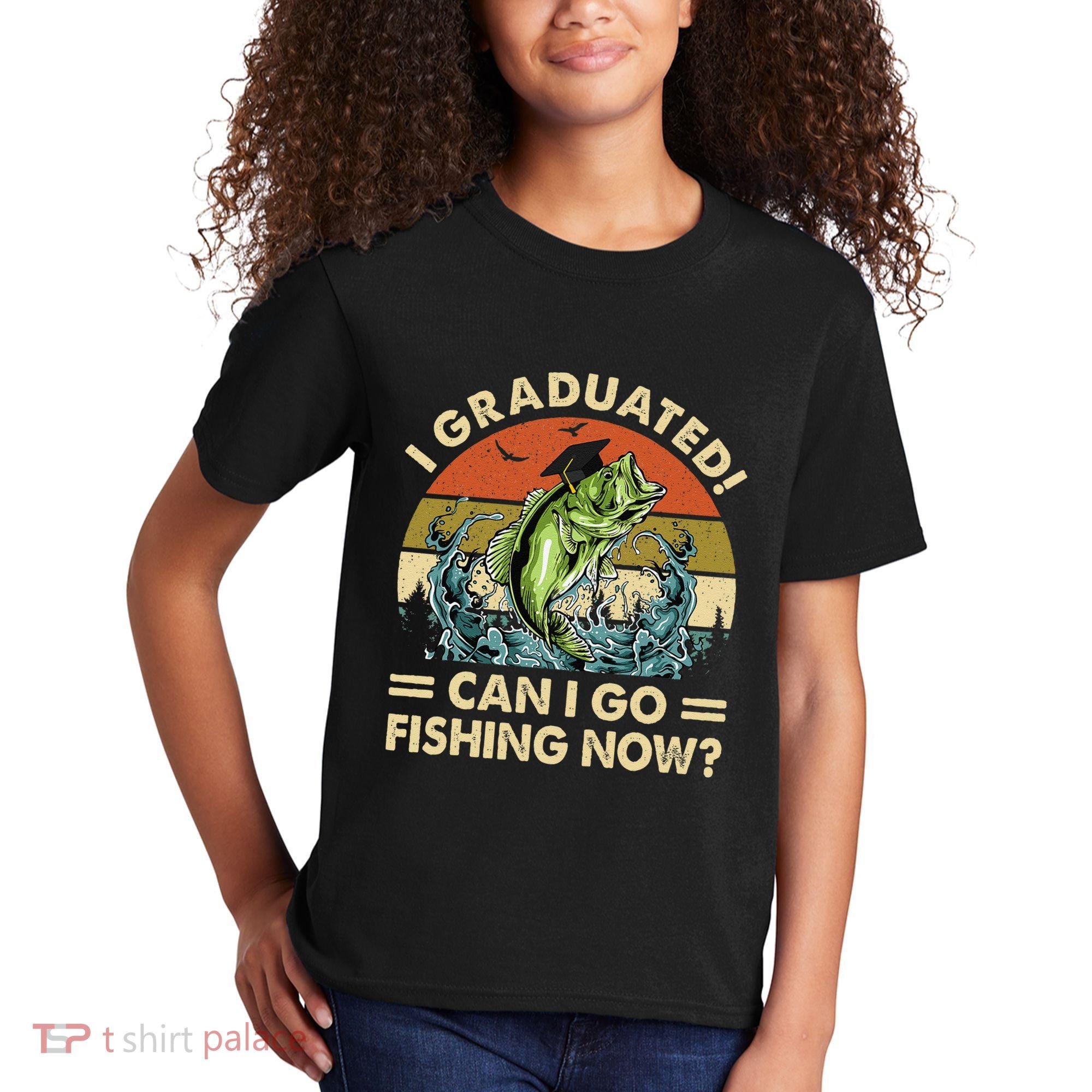 Retro I Graduated Can I Go Fishing Now Cute Graduation Kids T-Shirt