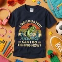 Retro I Graduated Can I Go Fishing Now Cute Graduation Kids T-Shirt thumb 3