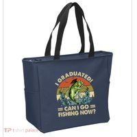 Retro I Graduated Can I Go Fishing Now Cute Graduation Tote Bag thumb 2