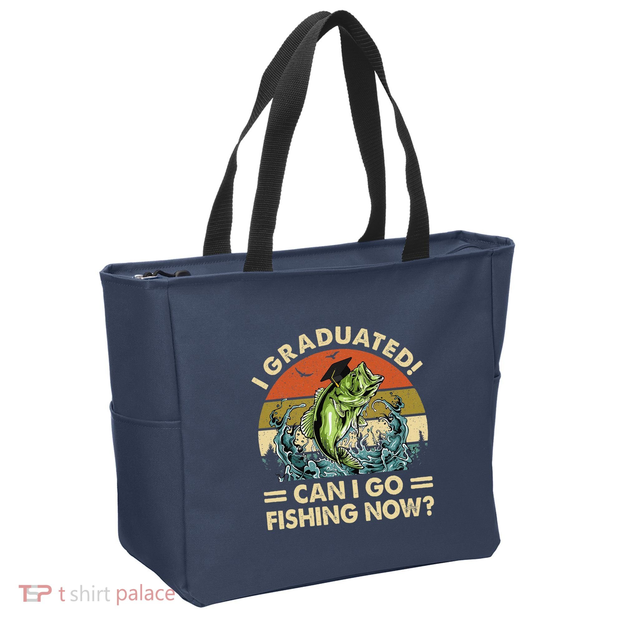 Retro I Graduated Can I Go Fishing Now Cute Graduation Tote Bag
