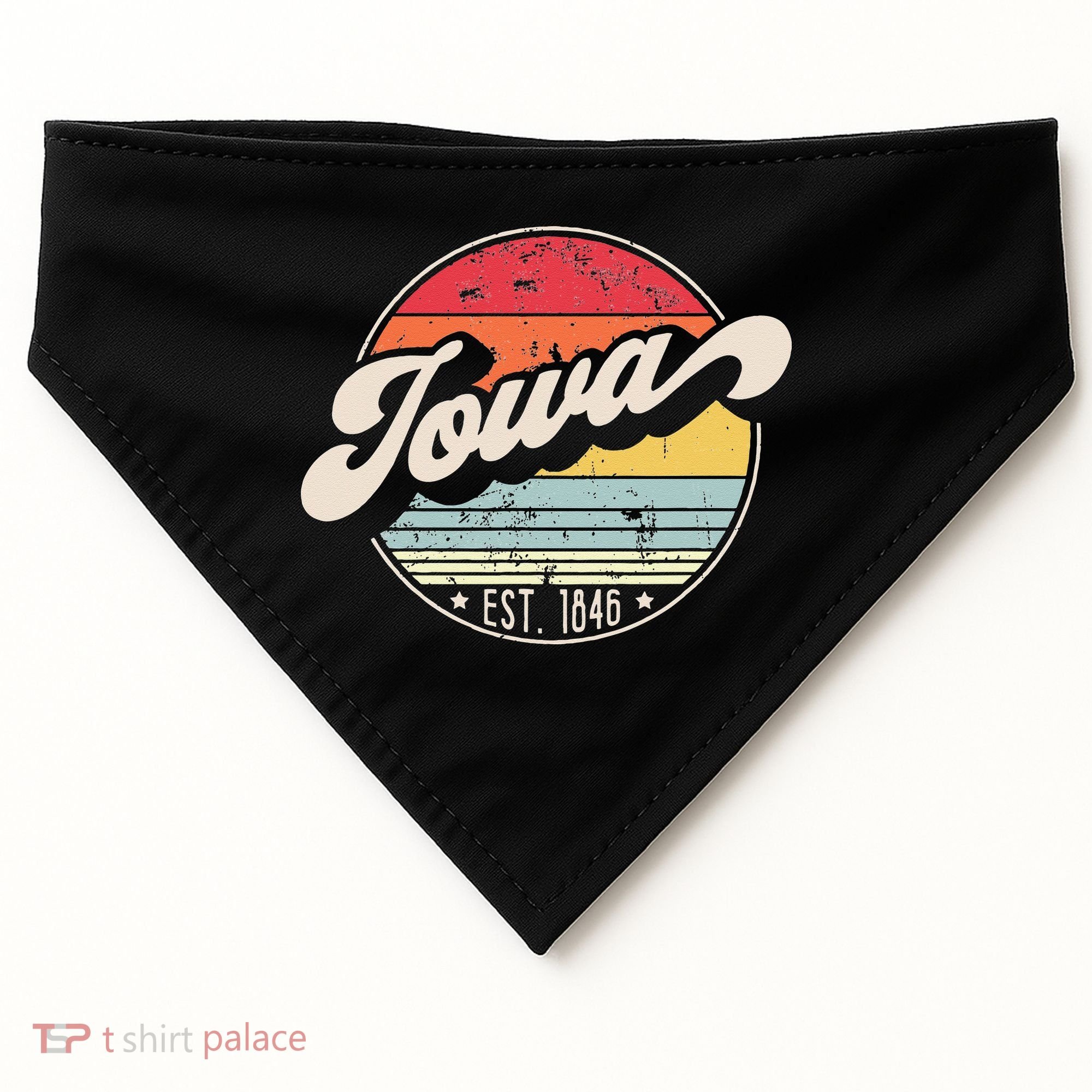 Retro Iowa Home State IA Cool 70s Style Sunset USA-Made Doggie Bandana