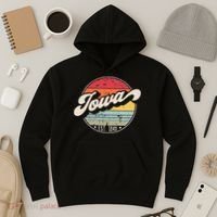 Retro Iowa Home State IA Cool 70s Style Sunset Hoodie thumb 3