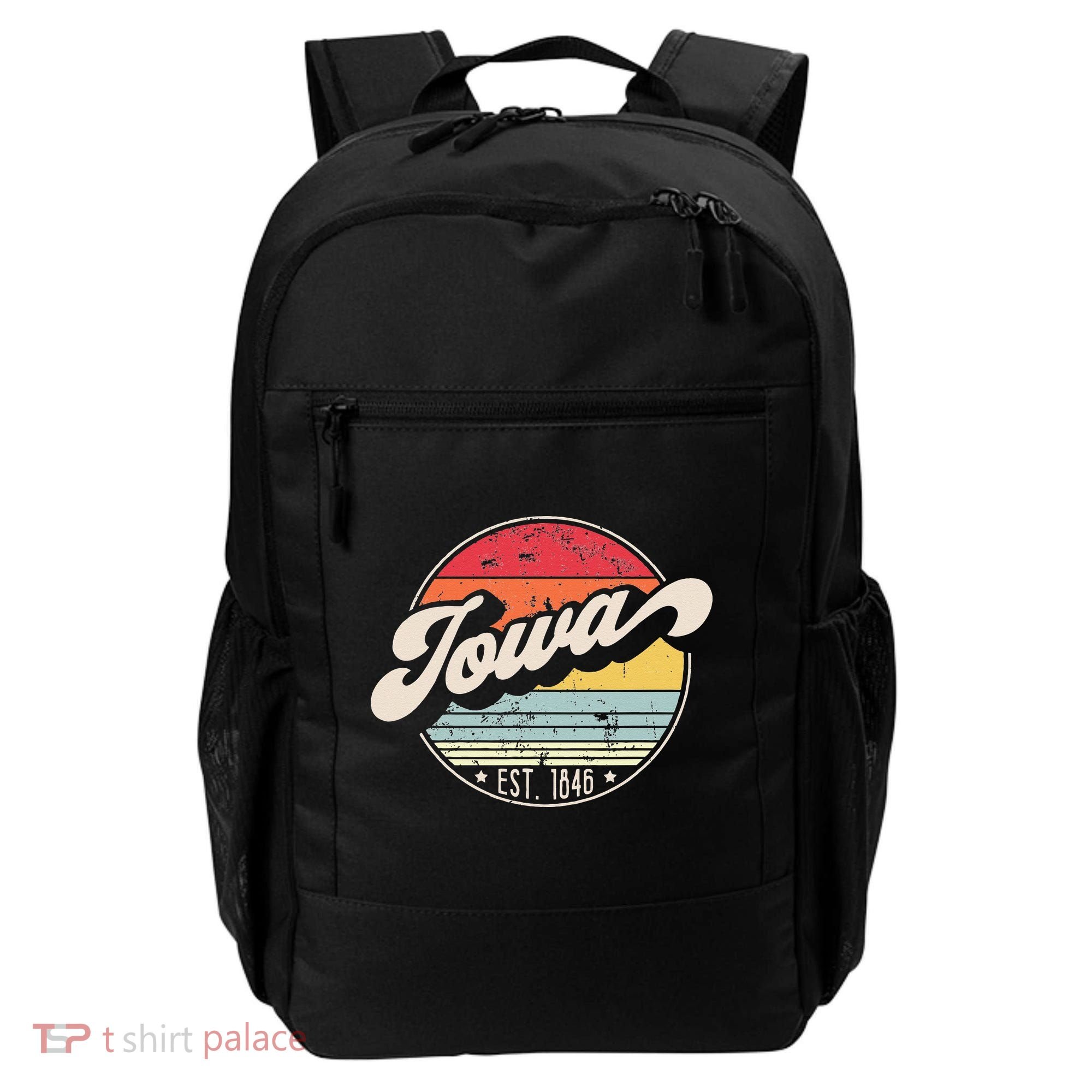 Retro Iowa Home State IA Cool 70s Style Sunset Backpack