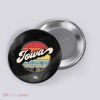 Retro Iowa Home State IA Cool 70s Style Sunset Button thumb 0