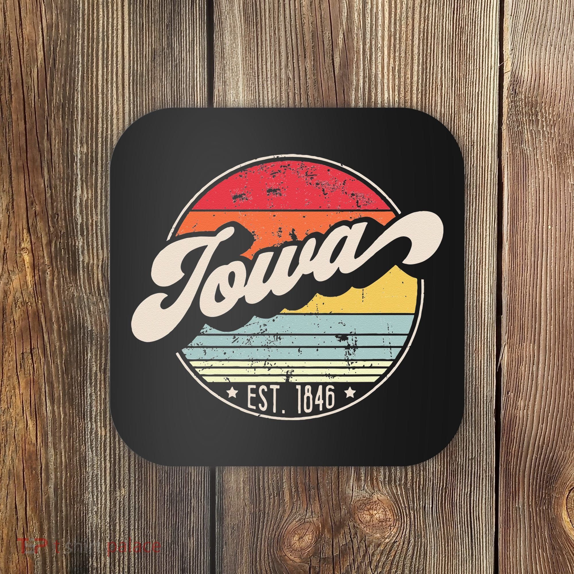 Retro Iowa Home State IA Cool 70s Style Sunset Coaster