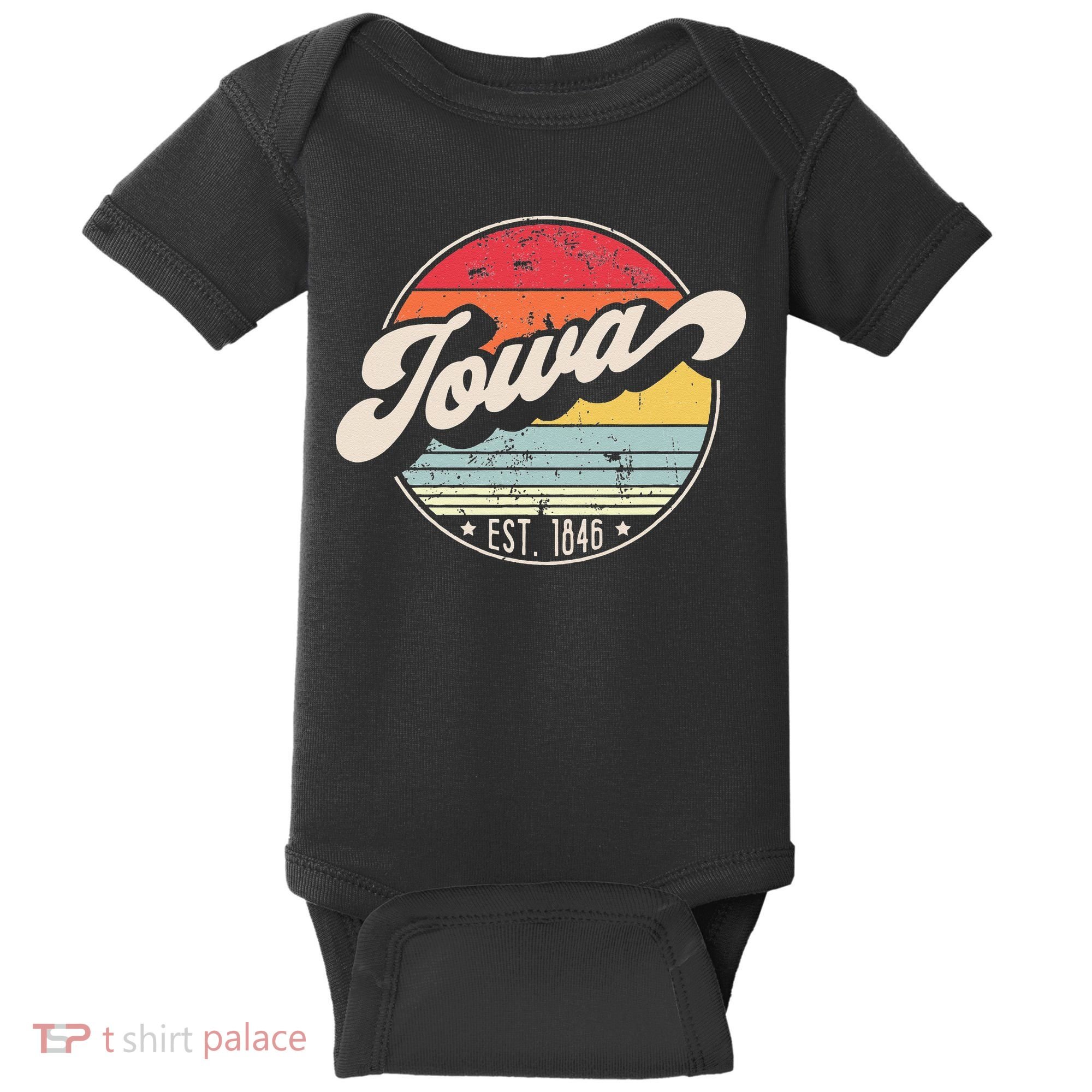 Retro Iowa Home State IA Cool 70s Style Sunset Baby Bodysuit
