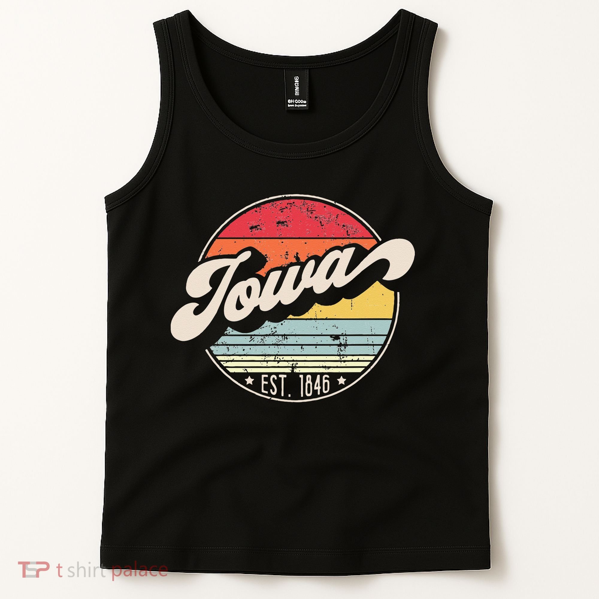 Retro Iowa Home State IA Cool 70s Style Sunset Tank Top
