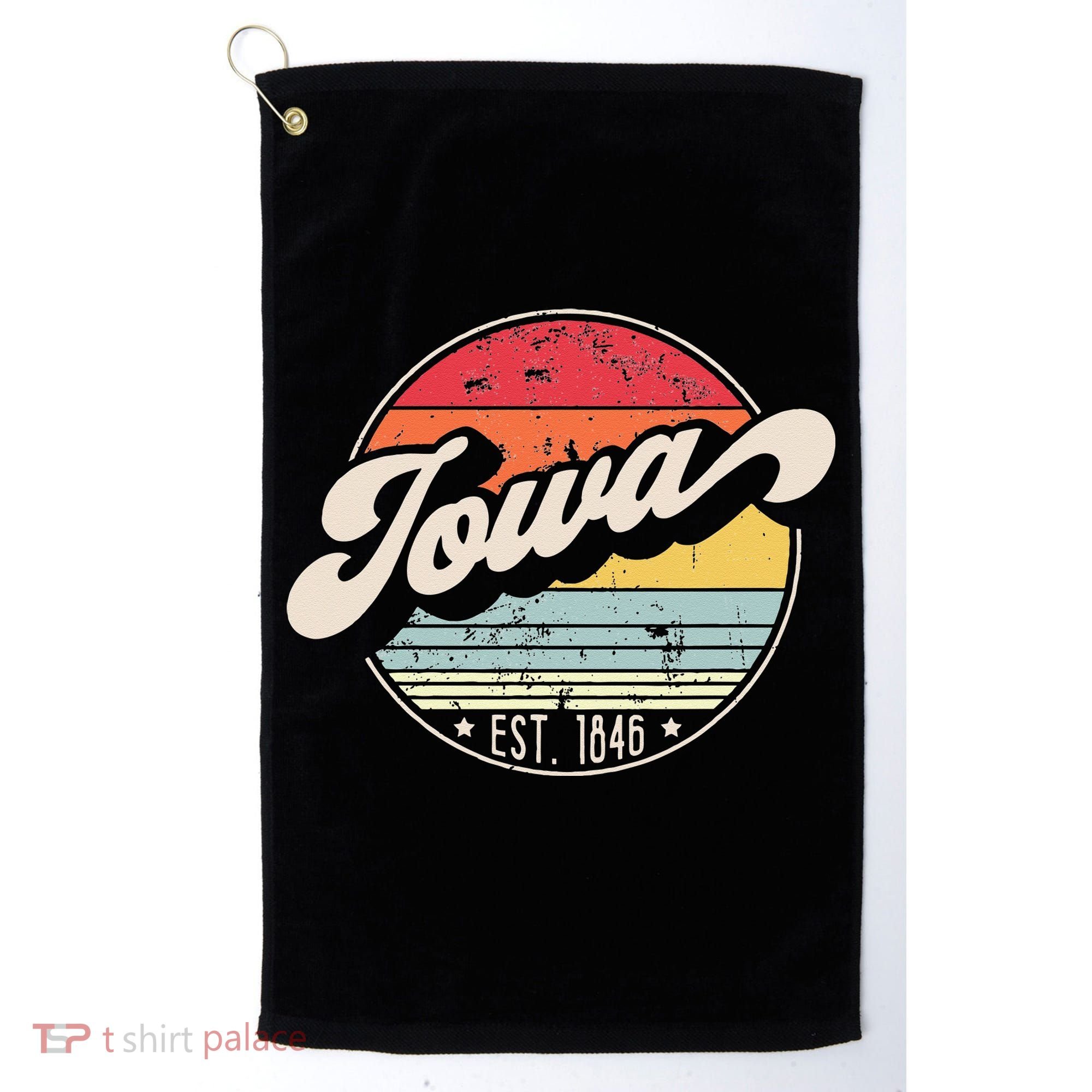 Retro Iowa Home State IA Cool 70s Style Sunset Golf Towel