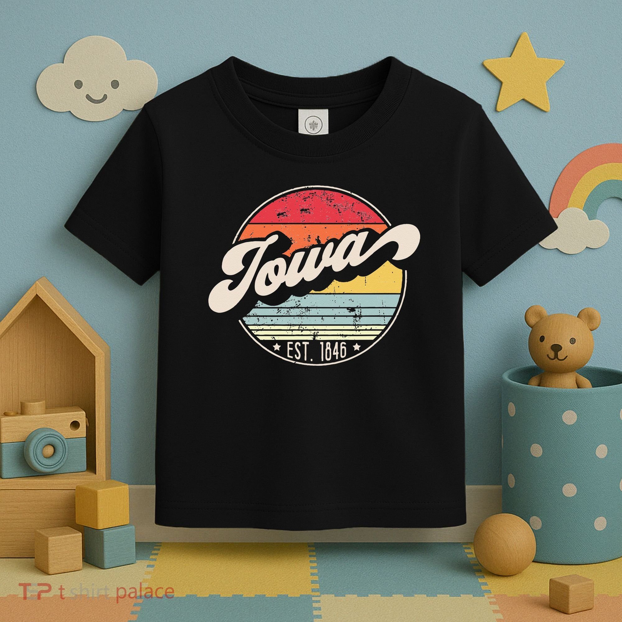 Retro Iowa Home State IA Cool 70s Style Sunset Toddler T-Shirt