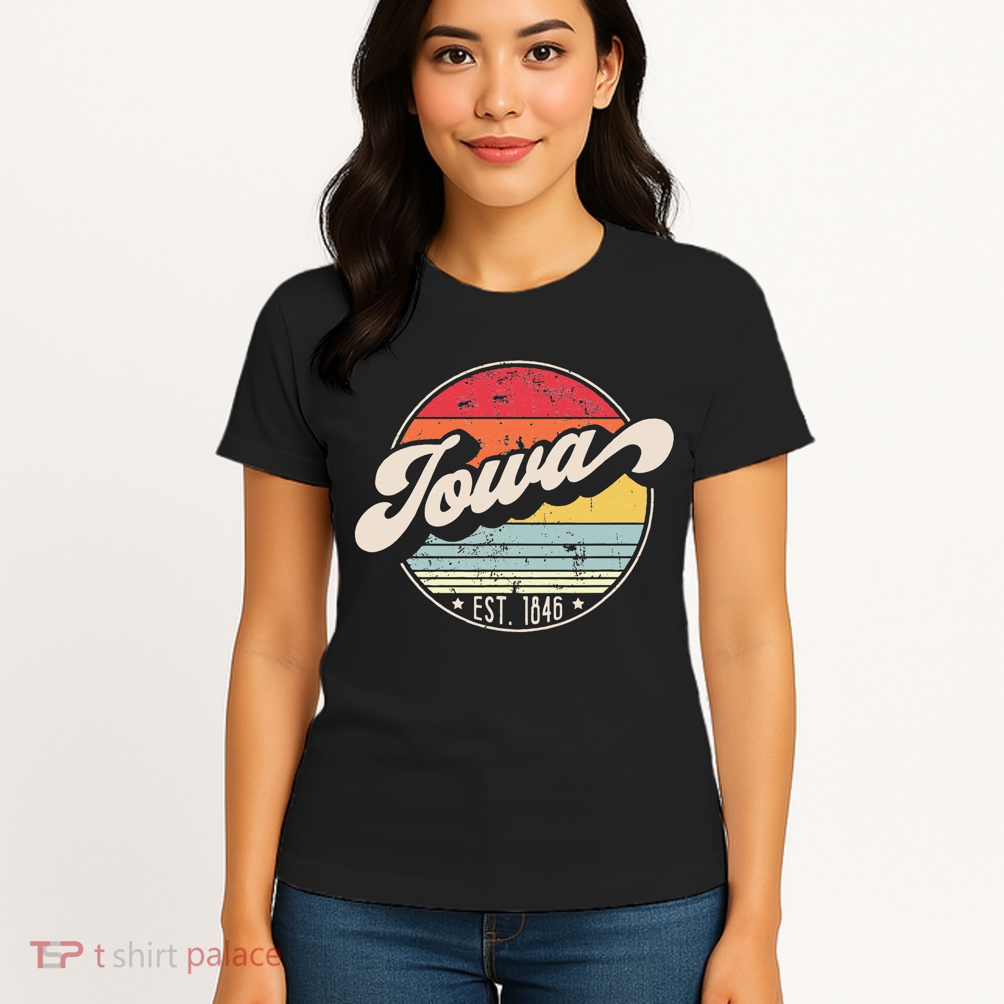 Retro Iowa Home State IA Cool 70s Style Sunset Women's T-Shirt