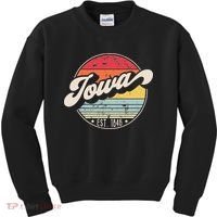 Retro Iowa Home State IA Cool 70s Style Sunset Kids Sweatshirt thumb 0