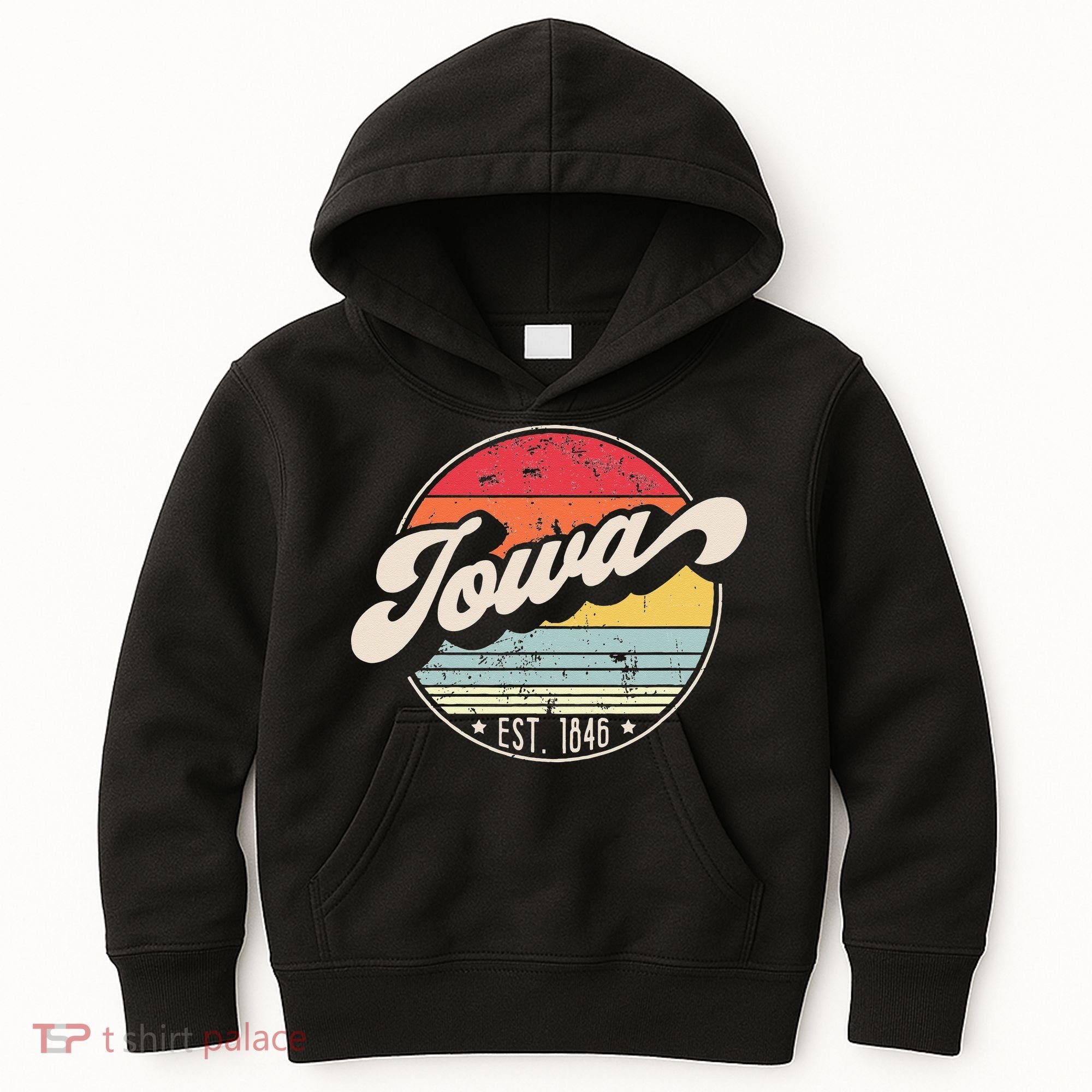 Retro Iowa Home State IA Cool 70s Style Sunset Kids Hoodie