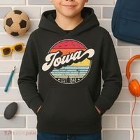 Retro Iowa Home State IA Cool 70s Style Sunset Kids Hoodie thumb 2
