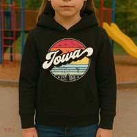 Retro Iowa Home State IA Cool 70s Style Sunset Kids Hoodie thumb 3