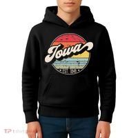 Retro Iowa Home State IA Cool 70s Style Sunset Kids Hoodie thumb 4
