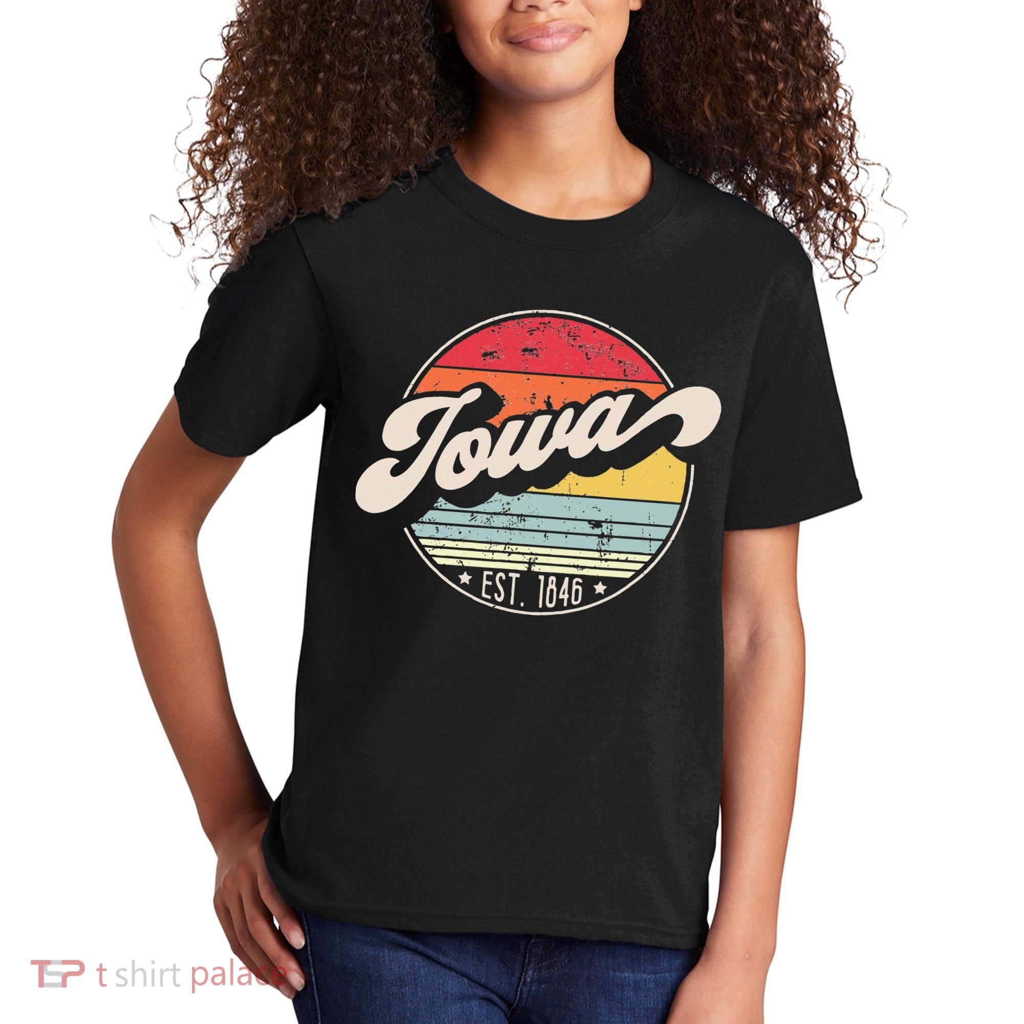 Retro Iowa Home State IA Cool 70s Style Sunset Kids T-Shirt