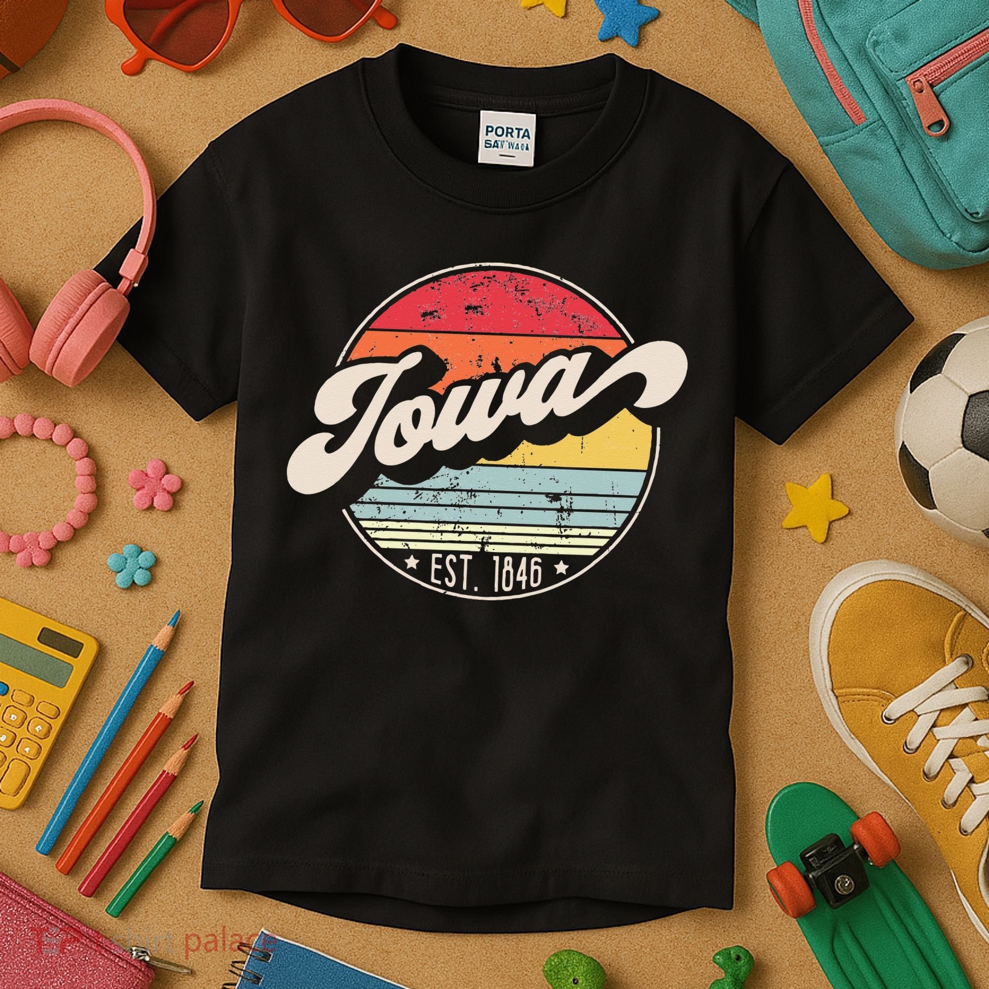 Retro Iowa Home State IA Cool 70s Style Sunset Kids T-Shirt